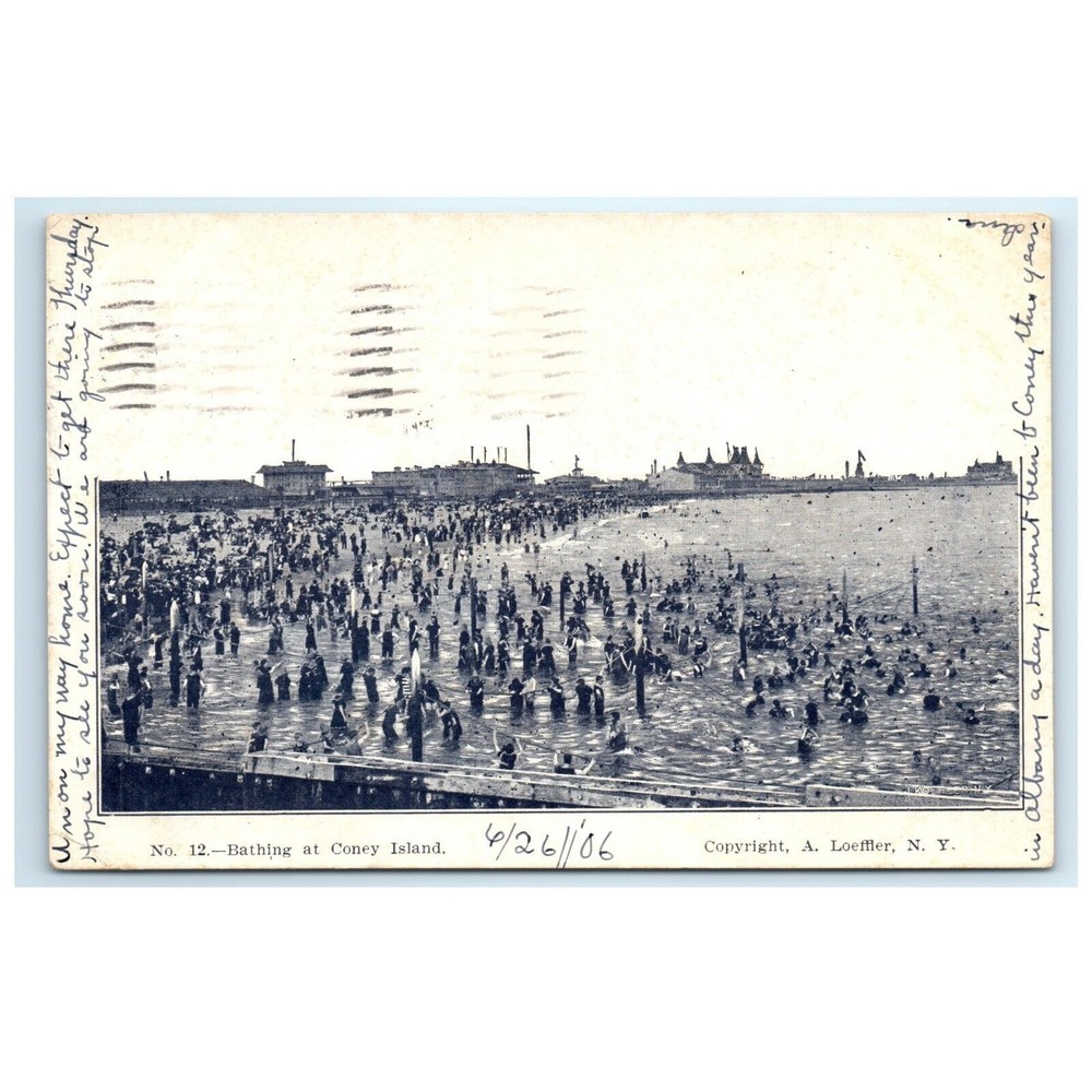 Vintage Postcard New York City Coney Island Bathing Beach 1906 Posted A Loeffler